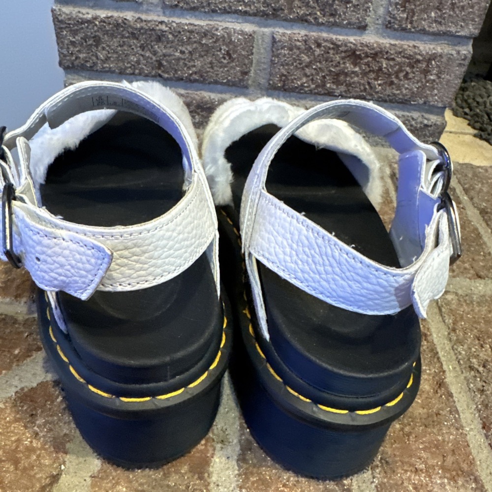 Dr. Martens Voss Quad Fluffy Sandals Women 8 White Heart Buckle Chunky Platform - Picture 12 of 16